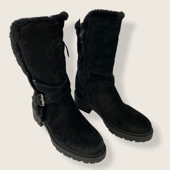 NEW Sam Edelman Jailyn Black Buckled Faux‎ Fur Boots Size 36 Shearling Sherpa 6 - Picture 2 of 10